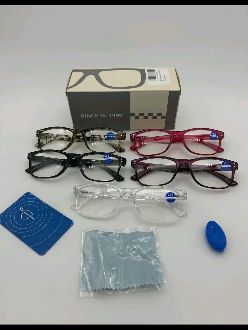 Fetrrc 5PCS 0.0 Non-Prescription Clear Lens Glasses Multi Color Leather Case